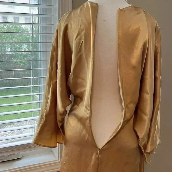 [XS]Zara Knotted V-Neck Satin Effect  Midi Dress in Gold Casual Elegant Women - Picture 9 of 16